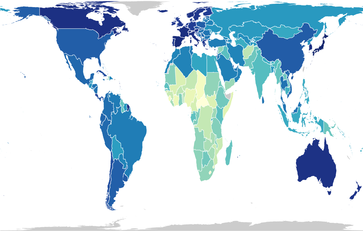 Figure 2. Choropleth map of the world, using the Gall Peters projection